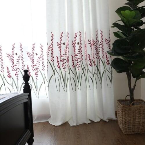Cotton Linen Embroidered Lavender Curtains for Living Room Tulle For Kitchen Windows Curtains for Bedroom Pastoral Style Home