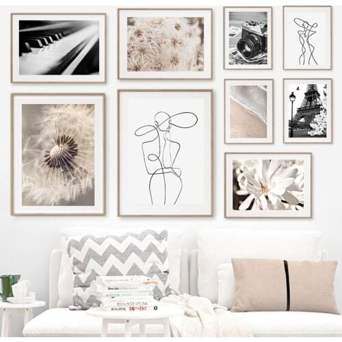 Vintage Camera Piano Abstract Woman Line Wall Art Canvas Painting Nordic Posters And Prints Wall Pictures For Living Room Decor