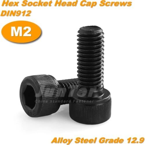 100pcs/lot M2(2mm) Black Alloy Steel Grade12.9 High Tensile Allen Bolts Hex Socket Head Cap Screws DIN912
