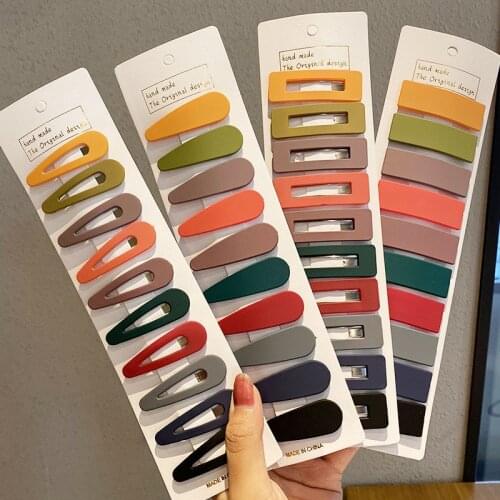 10PCS/Set New Women Girls Cute Colorful Geometric Hollow Matte Hairpins Sweet Hair Clip Simple Barrette Fashion Hair Accessories