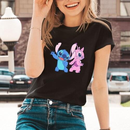 Disney Lilo & Stitch Series Printing Women T-Shirt Trend Korea Style Tshirts Black White Tee Dropship Summer New Products Kawaii