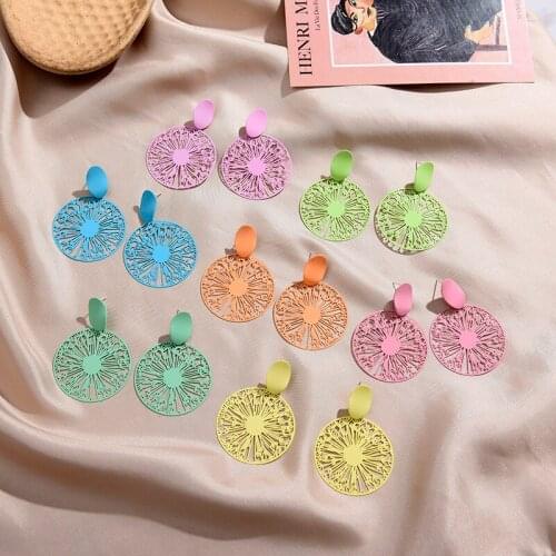 Bohemian Colorful Round Hollow Stud Earrings for Women Girls Fashion Sweet Flower Earrings Female Party Birthday Gift Jewelry