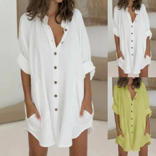 Irregular Hem Women Single Breasted Turndown Collar Dress for Daily Wear
