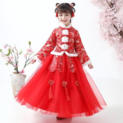 Winter Dress Flower girl Bridesmaid girl For Chinese wedding party birthday Thick Dresses the first dress vestidos de fiest