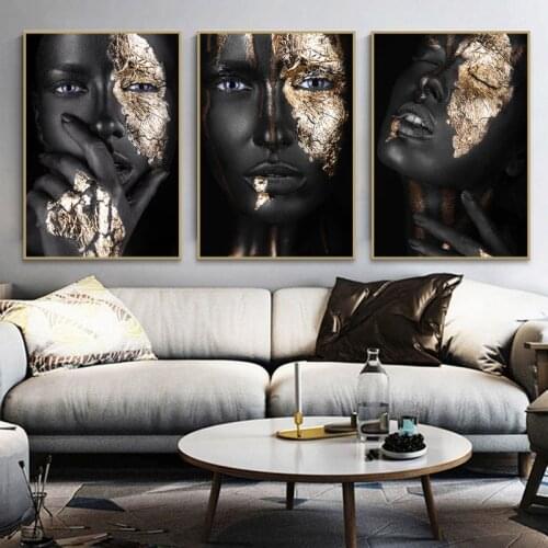 Gold Mask Woman Print Canvas Painting African Women Art Posters and Prints Cuadro Modern Wall Art Pictures for Living Room Decor