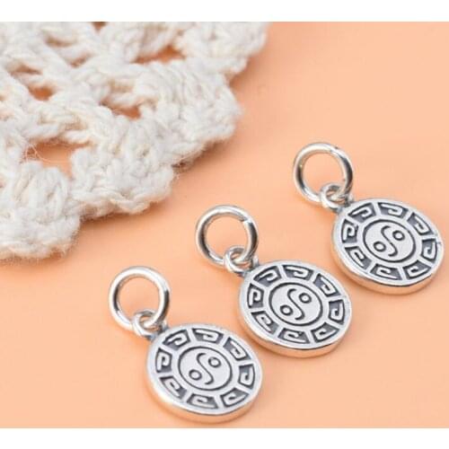 100% 925 Silver Taichi Bagua Charm DIY Bracelet Charm Small Fengshui Good Luck Pendant DIY Jewelry
