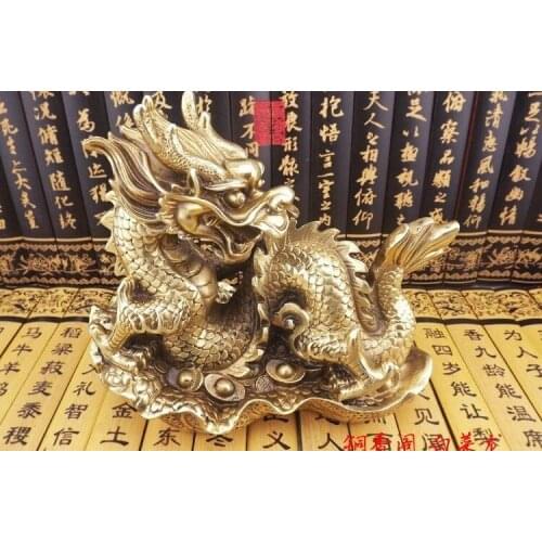 17cm China brass carved Feng Shui cabbage money dragon Sculpture statue