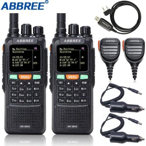 2Pcs ABBREE AR-889G Walkie Talkie GPS 10Watts 3000mAh battery Cross Band Repeater 999CH Dual Band Dual Receiving portable Radio