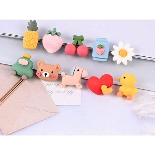 20pcs Cartoon Cute Animal Fruit Earring Resin Ornament DIY Craft Art Garden Car Decor Accessories Desk Miniatures Ornaments Home