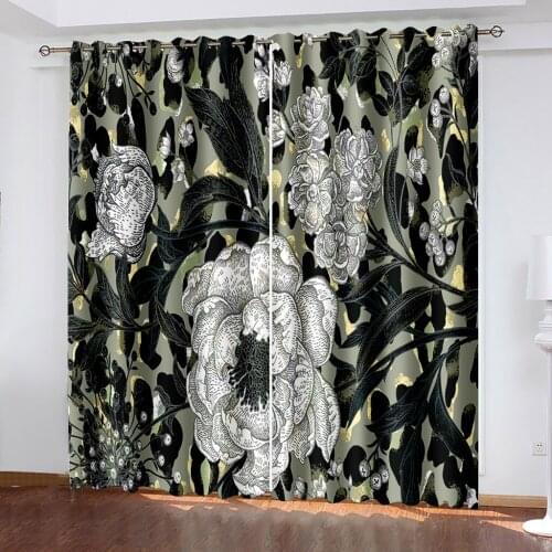 3d Curtains Blackout for Living Room Kids Bedroom Fabric grey flower curtains Drapes Cortinas