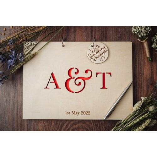 Alternative Wooden Wedding Guestbook,Rustic Guest Book,Ampersand Wedding Guest Book,Engraved Classic Guestbook,Custom Guest Book