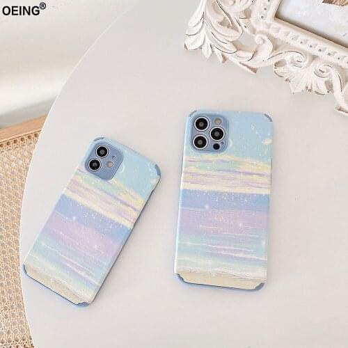 Shinny Embroidery Oil Painting Phone Case For iPhone 11 12 Pro Max 6 7 8 XS Max XR Landscape Shockproof Mobile Phone Bag Case