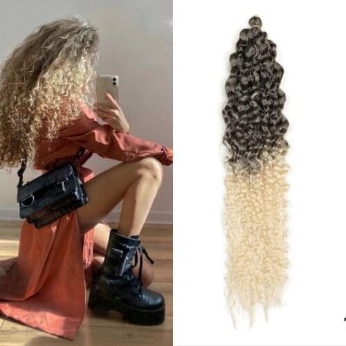 Long Synthetic Crochet Hair Soft Water Wave Goddess Braidingwig Natural Wavy Ombre Blonde Hair Extensions For Woman Heymidea