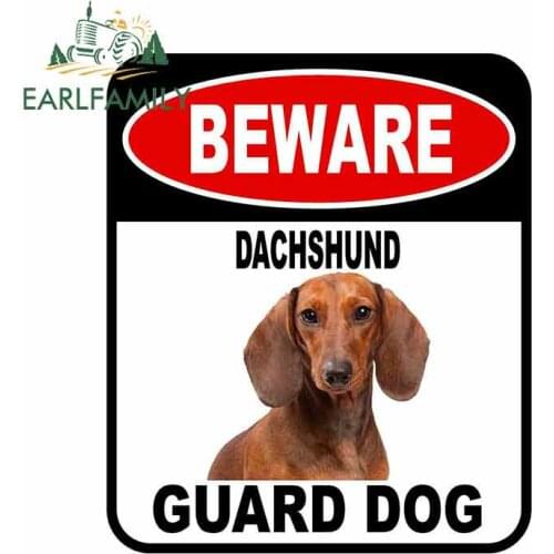 EARLFAMILY 13cm x 11cm BEWARE DACHSHUND GUARD DOG Car Sticker Cover Scratches Composite Sign Pet Dog Decal