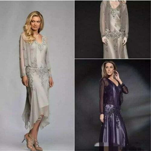 Elegant Chiffon Mother of the Bride Dresses with Jacket Evening Gowns Lace Party Wedding Guest Dress 2019 Mothers Suits
