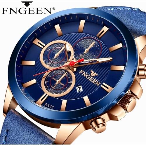FNGEEN Men's Watch With Leather Strap