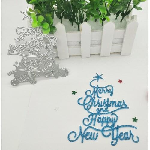 Christmas tree shape Merry Christmas and Happy New Year metal cutter die, scrapbook, photo album decoration DIY handmade art