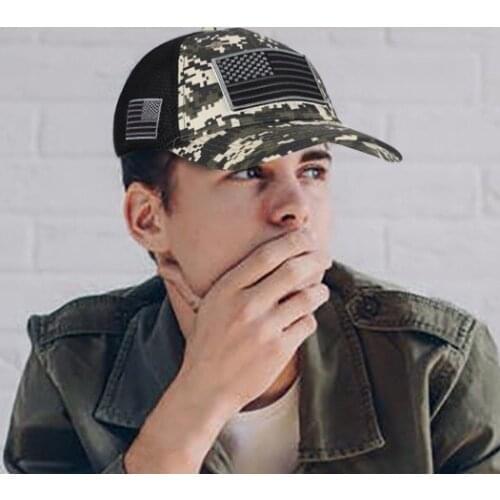 Independence Day Camouflage American Flag Patch Embroidered Mesh Cap Mens Cap Summer Fashion Casual Mens Baseball Cap #P2