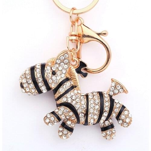Creative rhinestone zebra Metal Key Chains Holder HandBag Pendant Fashion Keyrings Keychains For Car Best Gift
