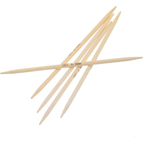 Carbonized Bamboo Knitting Needles Natural Double Pointed Crochet Hook For Yarn Hand Sewing Tools (UK7/4.5mm) 15cm Long 5PCs/Set