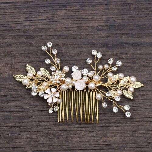 Trendy Rhinestone Flower Pearl Hair Comb Bridal Hair Accessories Wedding Headpiece Hair ornaments Bride Hair Jewelry Handmade