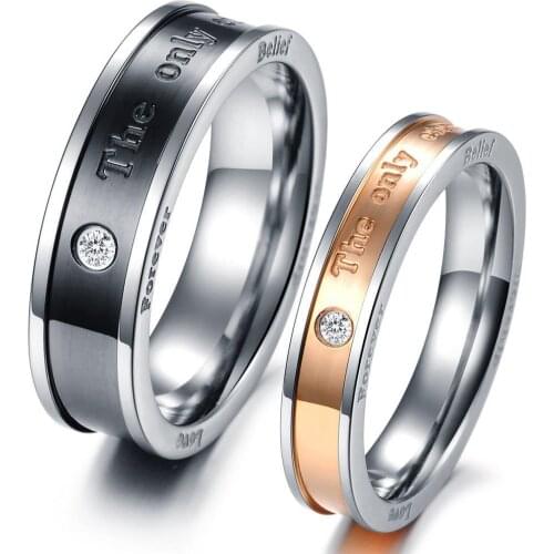 Fashion Jewelry 316L Stainless Steel Rings Silver Black/Gold Trend Couple Rings Wedding Rings The onel eternal love GJ353