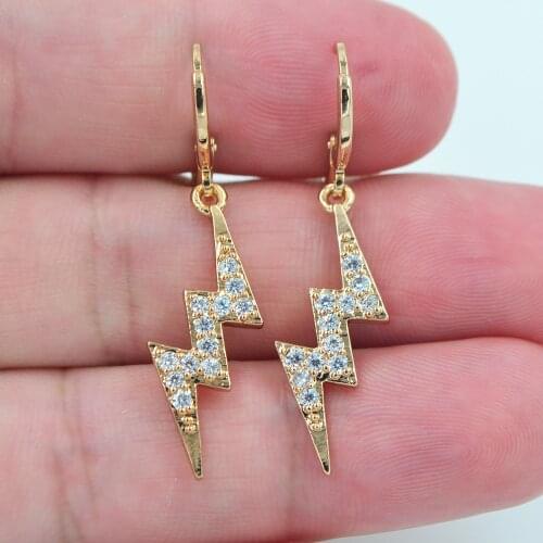 Fashion Jewelry Gold Color Clear Zircon CZ Stones Stylish Lightning Drop Earrings for Women