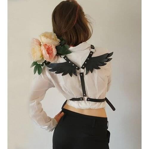 Pastel Goth Harness Fashion Leather Angle Wing Waistband Sexy Body Bondage Belt Punk Garters Rave Clothes Harajuku Accessories