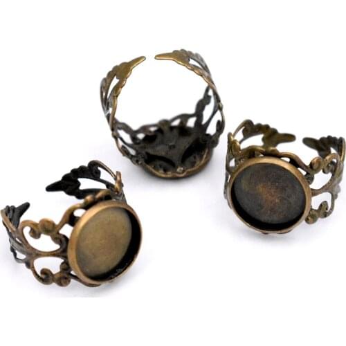 New 12mm 10pcs/Lot Classic Bronze Plated Copper Material Adjustable Ring Settings Base,Fit 12mm Glass Cabochons;Ring Bezels