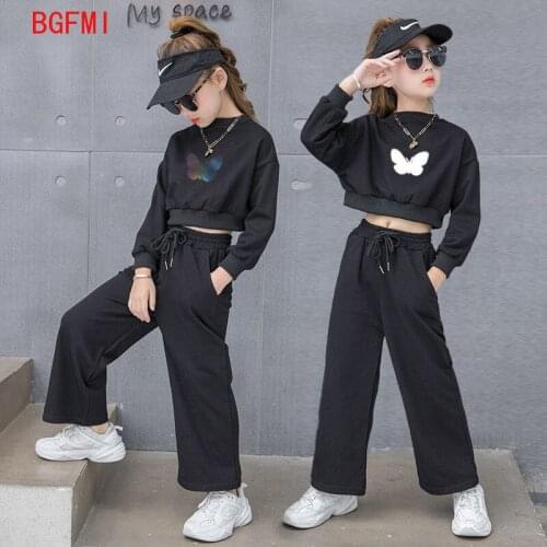 Girls Spring New Student suit Girls' autumn clothes Child 2PC Short style fashionable long-sleeved Sweater + Wide-leg Pants