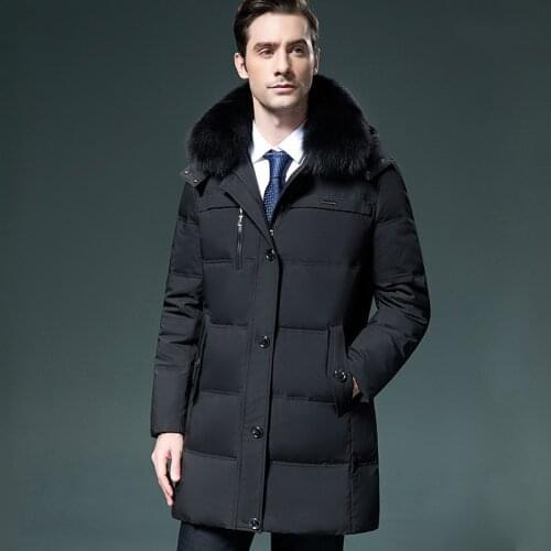 2020 new mens winter long coat for men, fox fur collar, thick down jacket, parka, doudoune hiver homme