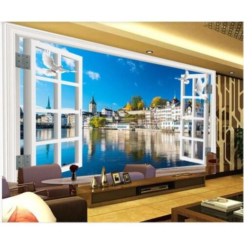 Custom mural 3d wall paper Windows European architecture landscape home decor photo wallpaper in the living room