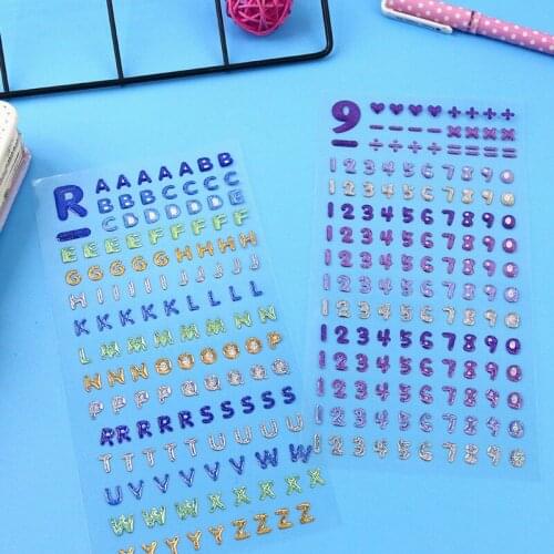 Crystal three-dimensional glue transparent stickers flash cute digital English fresh hand book decoration stickers