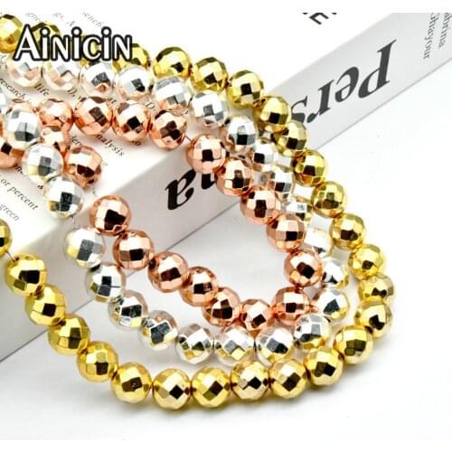 Rose Gold Silver Palting 12mm Faceted Round Strand Loose Beads For Fashion Jewelry Making Findings 3pc/lot