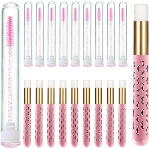 10 Pieces Pink Ultra Soft Lash Cleansing Brushes,Lash Shampoo Brushes,10 Pieces Glitter Tube Mascara wand Brushes