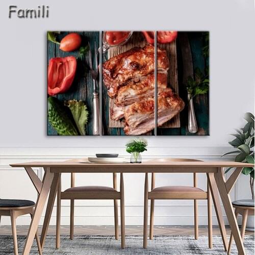 Rushed 3pcs Modern Canvas Paintings Matching food Wall Art Oil Painting Set Bar Dinning Room Decorative Pictures