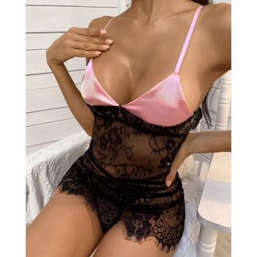 Sexy See Through Lingerie Women Transparent Bandage lace Women Babydolls Straps Sleepwear Underwear Erotic Chemises Nightwear