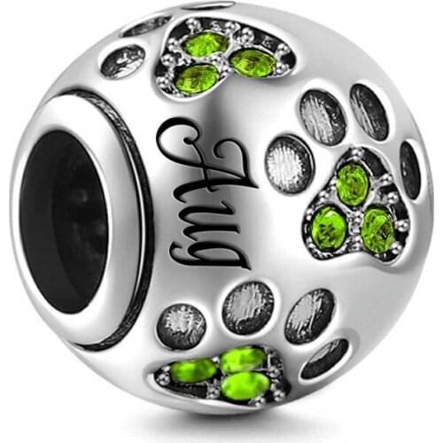 Hot Sale Silver 12 Color Birthstone Charm Fit Original 3mm Bracelet&Bangle Making Fashion DIY Jewelry For Women August