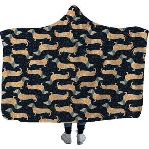 Dachshund 3D Printing Throw Hooded Blanket Wearable Warm Fleece Bedding Office Quilts Soft Adults Travel 22