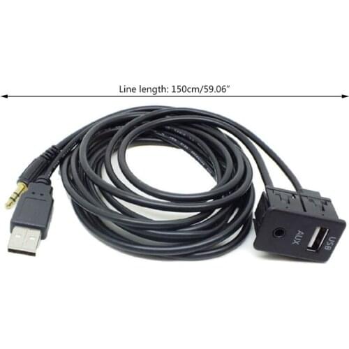1.5M Car Dash Flush Mount USB Port Panel 3.5mm AUX USB Extension Cable Adapter
