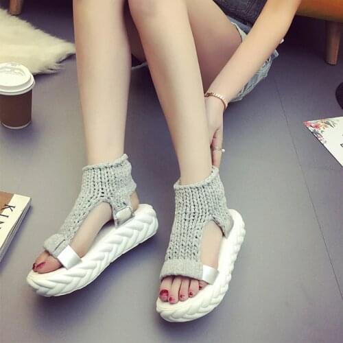 New Design Women Platform Sandals Hand Woven Sexy Summer Creepers Thick Heel Flat Shoes Zapatos Mujer Female Platform Slippers