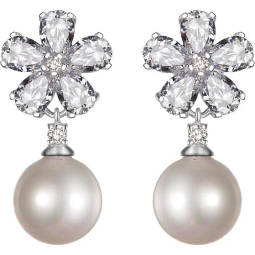KIVN Earings Fashion Jewelry Female Pearl Cute Flower Dangle Drop Earrings for Women Jewel Accessories Christmas Birthday Gifts