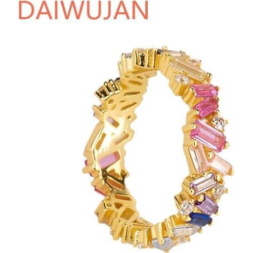 DAIWUJAN INS Vintage 18K Gold Colorful Irregular Zircon Ring For Women 925 Sterling Silver Rings Wedding Party Fashion Jewelry