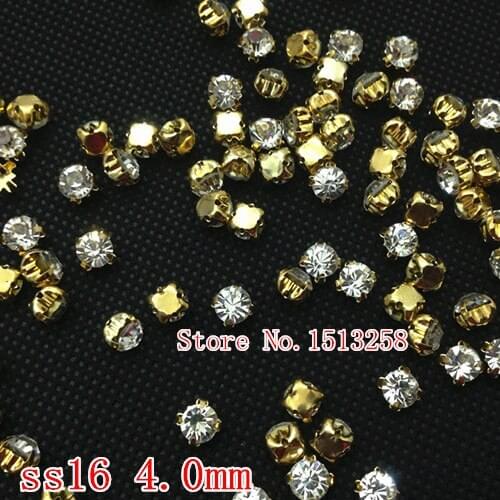 1440pcs 4mm SS16 Crystal Clear sew on rhinestones with 4 holes plated gold color claw