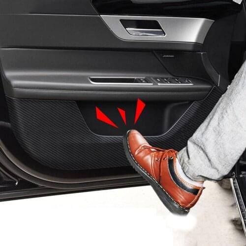4pcs For Jaguar F-PACE 2016-2020 PU New Carbon fiber leather Door Anti Kick Pad Protective Trim cover Car Accessories