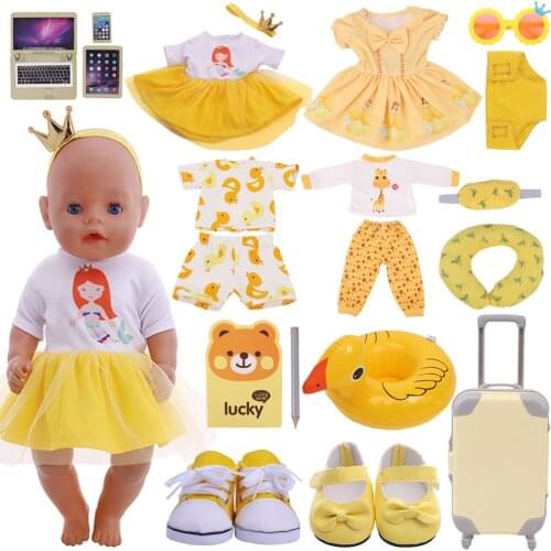 43cm Reborn New Born Baby Doll Clothes Unicorn Mermaid Dsiney Series Clothes Shoes Cartoon Accessories 18 Inch American of girl