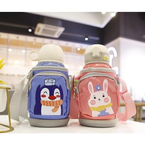 600ML Cartoon Unicorn Stainless Steel Vacuum Flask Thermos Cup Mug for Kids Childen Portable Cute Straw Water Bottle with Bag