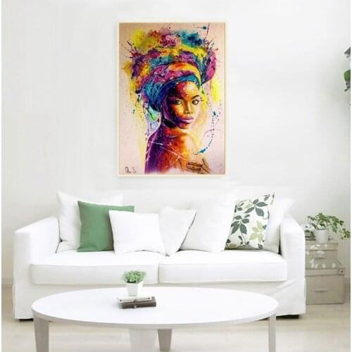 Africa Women Printed Posters Abstract Girl Portrait Canvas Painting Colorful Oil Wall Art Painting for Living Room