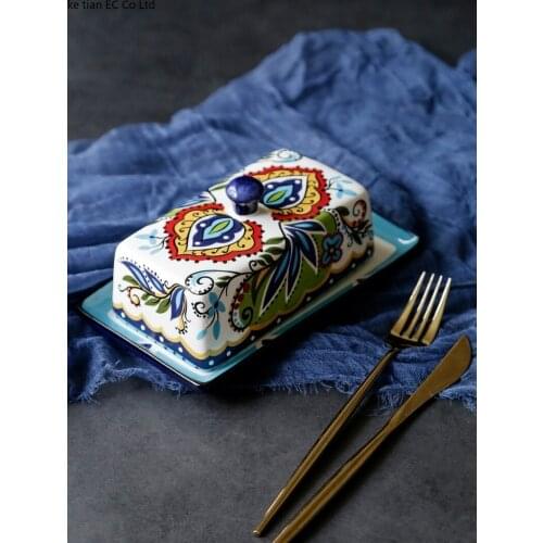 American creative ceramic butter box cheese box storage tray European-style cutlery with lid butter dish snack dish