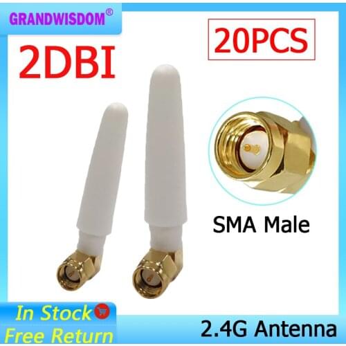 20pcs 2.4GHz antenna wifi SMA Male Connector 2~3dbi 2.4 ghz antena wi fi Small Size antenne white wi-fi antenas antennas router